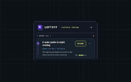 LeftOff :: Save where you left off reading and jump back to the same spot later.