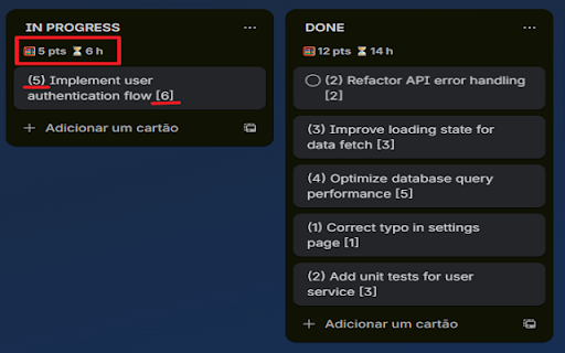 Trello Points and Hours Calculator :: Calculates total points and worked hours from Trello cards per column, respecting active filters.