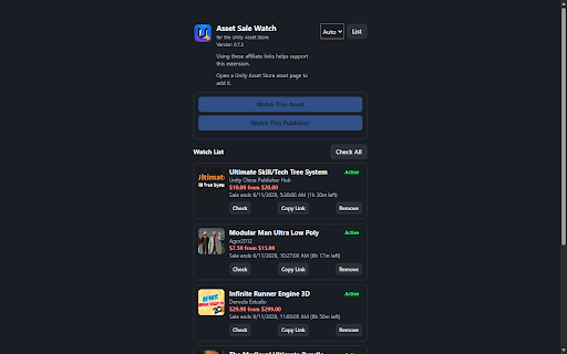 Asset Sale Watch - Unity Asset Store Deals :: Sale alerts and deal tracking for the Unity Asset Store. Watch assets and publishers, never miss a sale - 100% local.