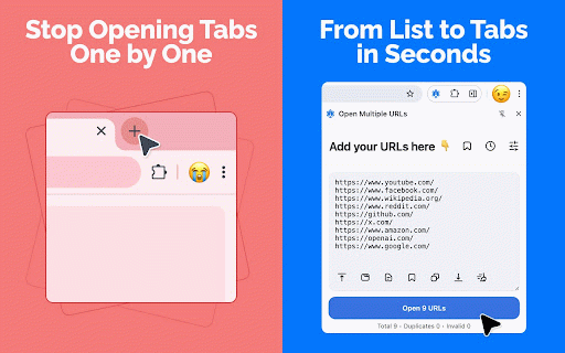 Open Multiple URLs :: Efficiently open multiple URLs at once with this bulk URL opener extension for Chrome. Launch all links in new tabs quickly.