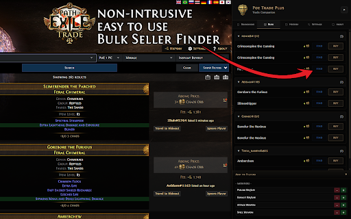 Poe Trade Plus :: Poe Trade Plus enhances the Path of Exile trade site with bookmarks, history and result tools.