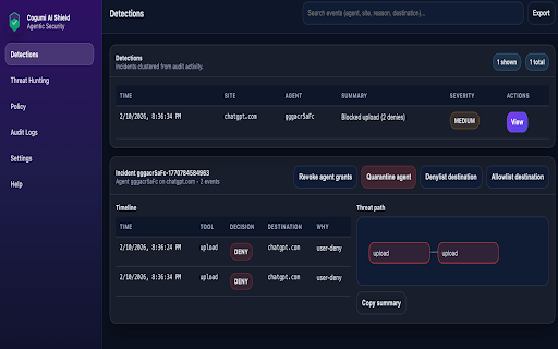 Cogumi AI Shield :: Protects users from unsafe AI agent actions with deterministic policy enforcement.