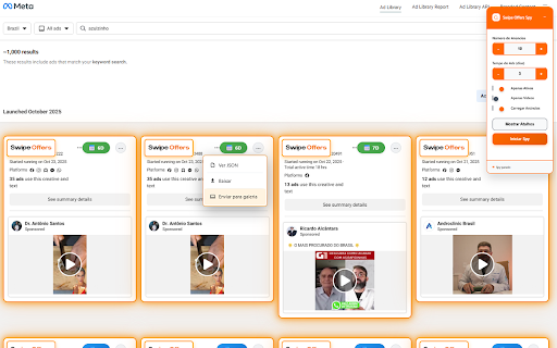Swipe Offers Spy - Facebook Ads Analyzer :: Extensão para análise da biblioteca de anúncios do Facebook com transcrição de vídeos