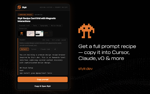 Stylr :: Extract real design systems and generate AI prompt recipes for any website. Requires a Stylr account.