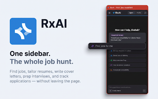RxAI - Your Job Assistant :: Match your skills to jobs, optimize resumes, generate cover letters, and prepare for interviews with RxAI.