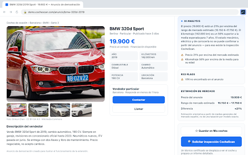 CocheScan — Vehicle Intelligence :: Analiza anuncios de coches de ocasión: valoración con IA, riesgos detectados y solicitud de inspección sin salir de la página.