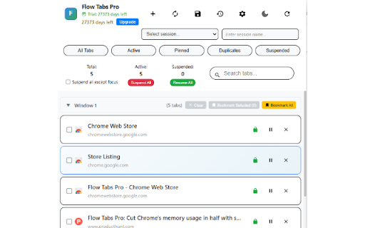 Flow Tabs Pro :: Advanced tab management with session saving, duplicate detection, and intelligent organization