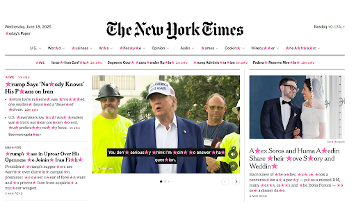 Life without L G B T Q :: Replaces letters l, g, b, t and q with pink stars