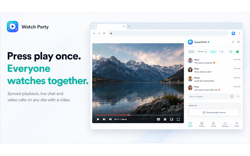 Watch Party: Sync Video, Chat & Call :: Watch Netflix, YouTube & Twitch together in sync with friends — free group video calls, live chat & reactions on any site.