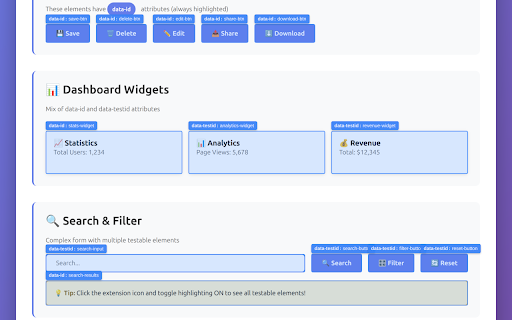 DOM Element Highlighter :: Visually identify and interact with testable DOM elements on web pages