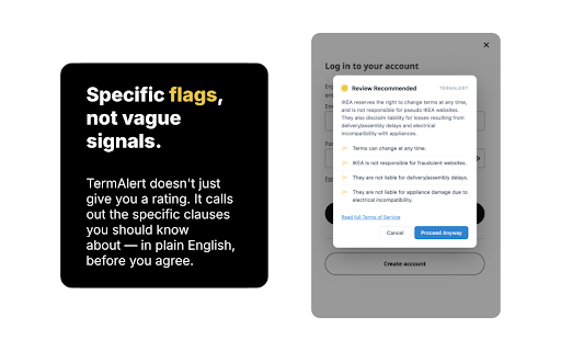 TermAlert :: Intercepts agree buttons, analyzes Terms of Service using AI, and gives you a plain-English verdict — before your click registers.