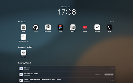Safari Style New Tab :: A clean start page for bookmarks, frequently visited sites, recently closed tabs, Reading List, and custom backgrounds.