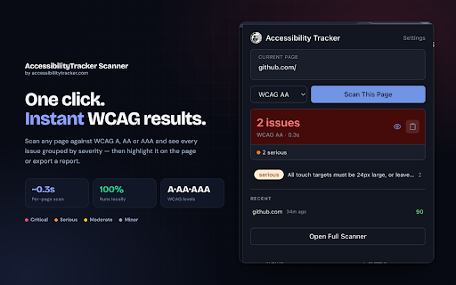 Accessibility Tracker Scanner :: Free, fully local WCAG accessibility scanner. Scan any page or crawl a whole site — no account required.