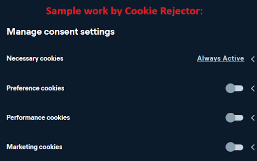 Cookie Rejector :: Stop cookie popups on websites! Automatically reject any cookies, other than necessary ones. Tracking cookies do not taste good!