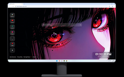Hypnotic Eyes Live Wallpaper :: A mesmerizing close-up of glowing red anime eyes featuring vibrant heart-shaped pupils in neon light.