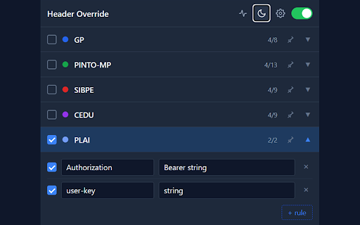 Header Override :: Modify HTTP request headers, ModHeader-style (Chrome MV3 / declarativeNetRequest)