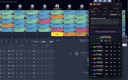 Smash Accept Draft Assistant :: Live auction & snake draft advice in Yahoo, Sleeper & ESPN — values, WAR, max bids, roster grades, private ESPN leagues.