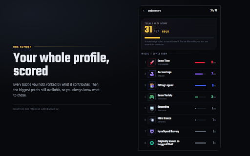 Badge Previewer for Discord :: Preview Discord badges on your profile and track progress toward the new tiered ones. Unofficial, not affiliated with Discord.