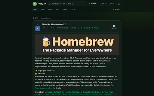 Pretty Hacker News — a configurable skin for Hacker News :: A calmer, modern Hacker News — in place. Themes, keyboard nav, inline article previews, and vote/comment on your own account.