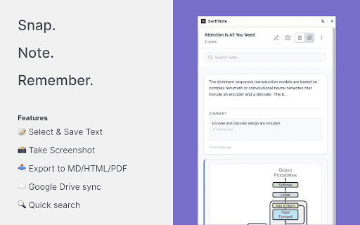 SwiftNote :: Quickly save selected text and screenshots to notes
