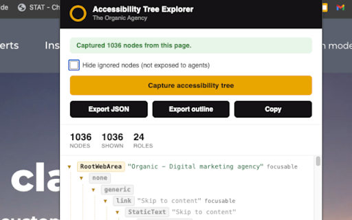 Accessibility Tree Explorer :: Capture the full, expanded accessibility tree for any page and export it, the high-fidelity map AI agents use to read your site.