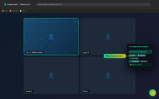 Google Meet Helper™ :: Virtual backgrounds with AI segmentation, face filters, 30+ effects & zero data collection.