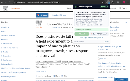 ScienceEcosystem :: Save papers and PDFs to your ScienceEcosystem library from any publisher site — one click.
