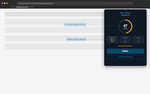 Worldlink Diagnostic :: Speed test, ping, jitter, packet loss & background monitoring for WorldLink internet