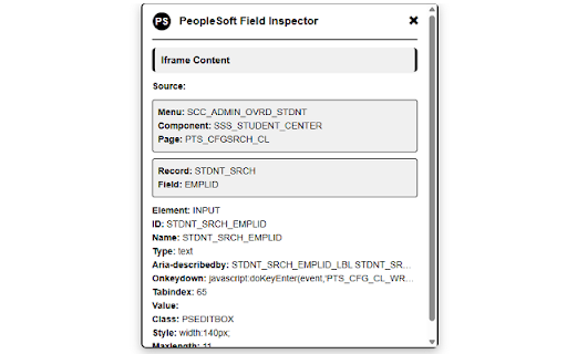 PeopleSoft Field Inspector :: Reveals database field names when clicking on PeopleSoft form elements