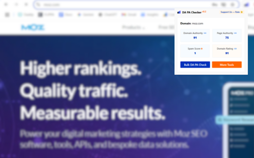 DA PA Checker :: Instantly check Domain Authority, Page Authority, Spam Score & Domain Rating with our FREE Bulk DA PA Checker SEO toolbar.