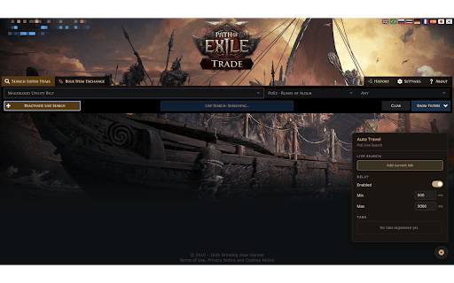 PoE Live Search Auto Travel :: Automatically clicks Travel to Hideout when a new item appears in PoE Trade live search.