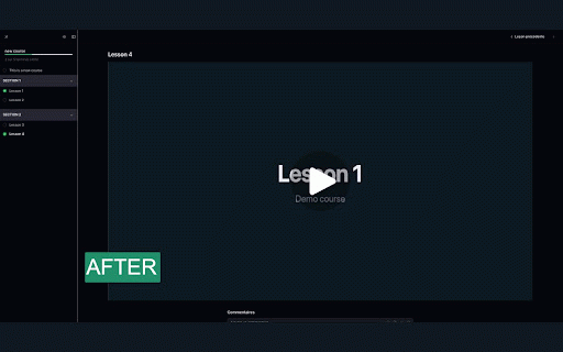 BetterView :: Ameliore le lecteur de cours Podia, sommaire lisible, video plus grande et theme sombre.