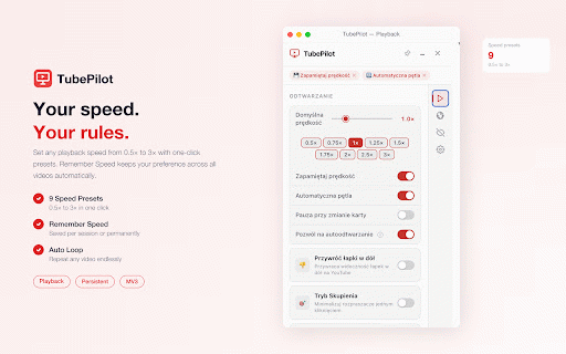 TubePilot – YouTube Enhancer :: YouTube enhancement extension — playback controls, UI customization, and productivity tools.