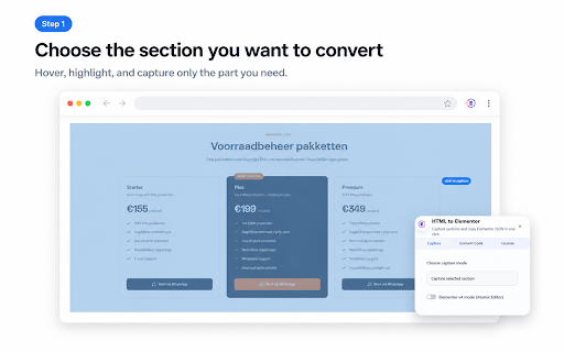 HTML to Elementor – Web Page Converter :: Capture web page sections and convert HTML into Elementor-ready widgets you can paste into Elementor.