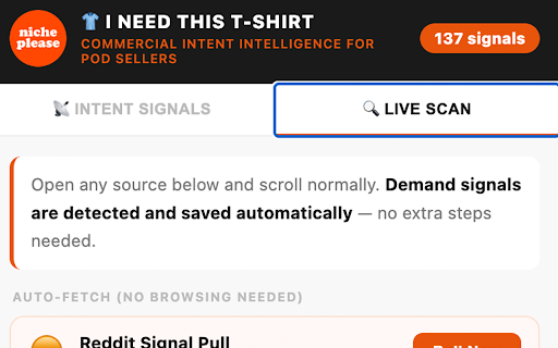 I Need This T-Shirt — POD Demand Scanner :: Find real shirt demand across Reddit, Instagram, TikTok, Twitter, Facebook & more. Signal scoring for Print on Demand sellers.