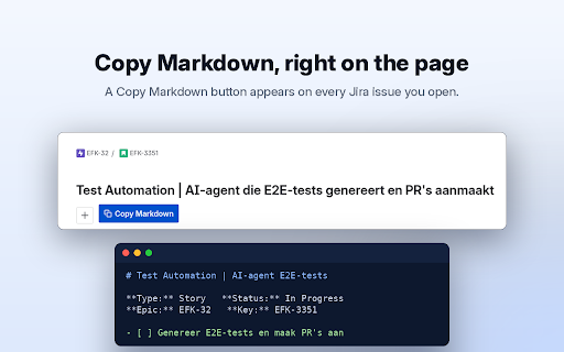 Jira Markdown Exporter :: Export Jira Cloud issues to clean Markdown. Open source, no telemetry, uses your existing Jira session.