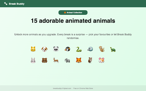 Break Buddy :: Cute animals remind you to take healthy screen breaks. Fun, gentle, and privacy-first.