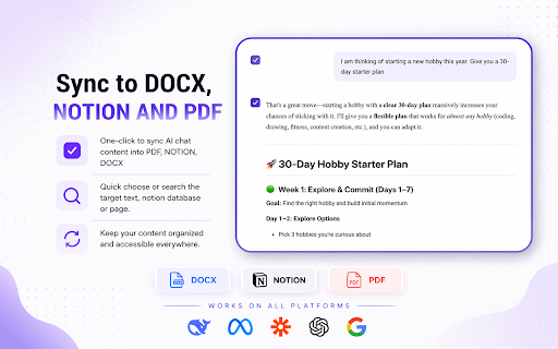 AI to PDF Exporter: Save ChatGPT, Claude & Gemini Chats :: Export ChatGPT, Claude, Gemini and Perplexity chats to clean PDF, DOCX and Markdown files in one click.