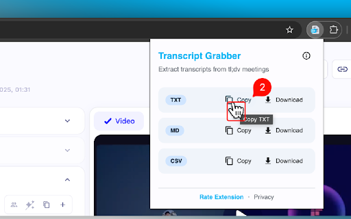 tl;dv Transcript Grabber :: Extract and copy transcripts from tl;dv meeting recordings.