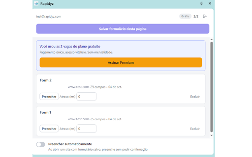 Rapidyz :: Salve formulários neste dispositivo e reutilize em qualquer site. Não captura senhas nem dados de cartão.