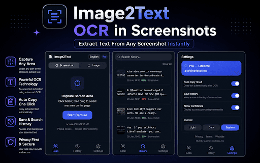 OCR Screenshot & Image — Image2Text :: Extract text from screenshots, YouTube videos, images & PDFs. 100% offline OCR text extractor. Copy text from image. Secure.