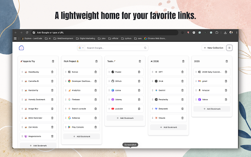 Homely Bookmarks :: A beautiful customizable homepage that lets you organize your bookmarks with categories, icons, and a clean dashboard layout.