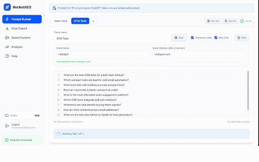 Track and Analyse 500+ Prompts for AEO/GEO on ChatGPT or Google AI Overview :: Auto scrape citations, fanout queries, brand mentions, sentiment analysis, position tracking, export, save, historical trend
