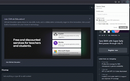 Session Swap :: Save and switch named cookie + localStorage profiles per site. 100% local, no accounts.