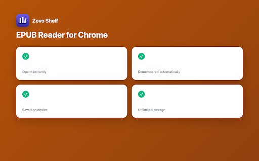 Zovo Shelf - EPUB Reader for Chrome :: Read your EPUBs in your browser. Shelf keeps your library, places and highlights on this device. No account, no tracking.
