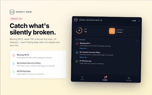 Redirect Radar — Redirect Chain & HTTP Header Inspector :: Trace HTTP redirect chains with security & SEO insights.