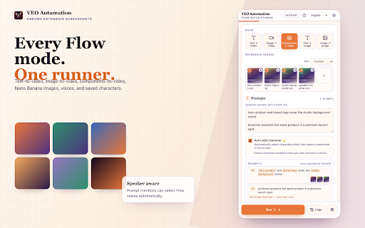 Veo Flow Automation — Batch Videos & Nano Banana Images :: Batch generate Veo videos and Nano Banana images on Google Flow. Auto-submit prompts, run queues, and download results hands-free.