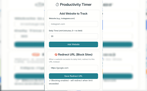 Productivity Timer :: Track time spent on distracting websites with daily limits and visual warnings