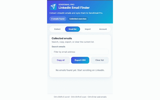 Linkedin SendEmailPro :: Extract emails from LinkedIn posts and manage outreach lists for SendEmail Pro.