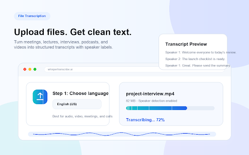 Whisper Transcribe AI - Convert Audio & Video to Text :: Meeting notes, AI transcription, speech to text, audio to text, video to text, subtitles, summaries, and transcripts.